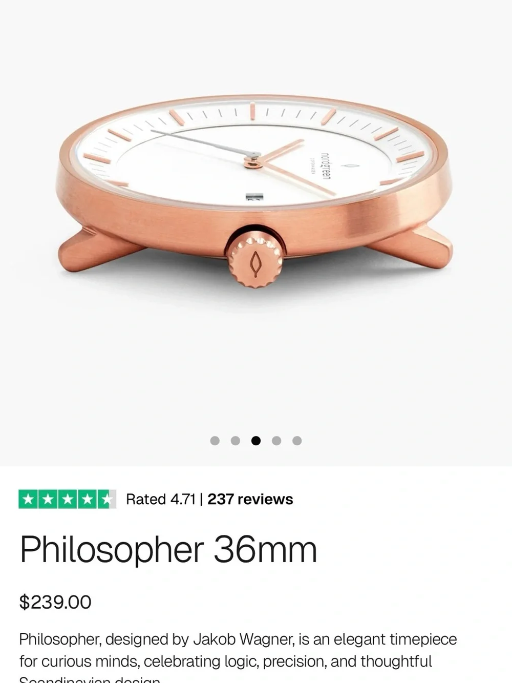 Nordgreen 36mm Rose Gold Case with Brown Leather Strap